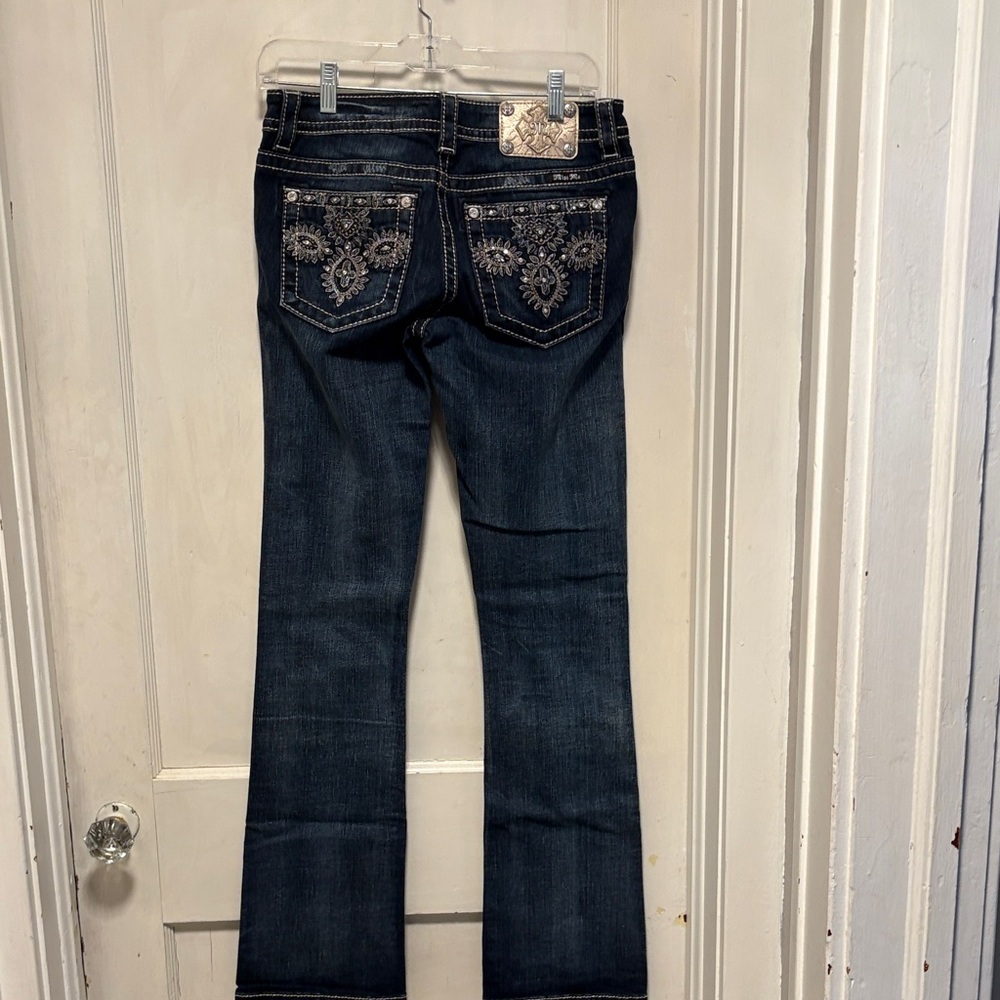 Miss Me Western Slim Boot Dark Blue Wash Bootcut Bling Accent Jeans 28 x 33 1/2